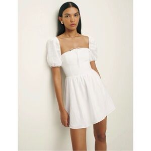 Reformation Malvina Linen Puff-Sleeve Mini Dress White 18